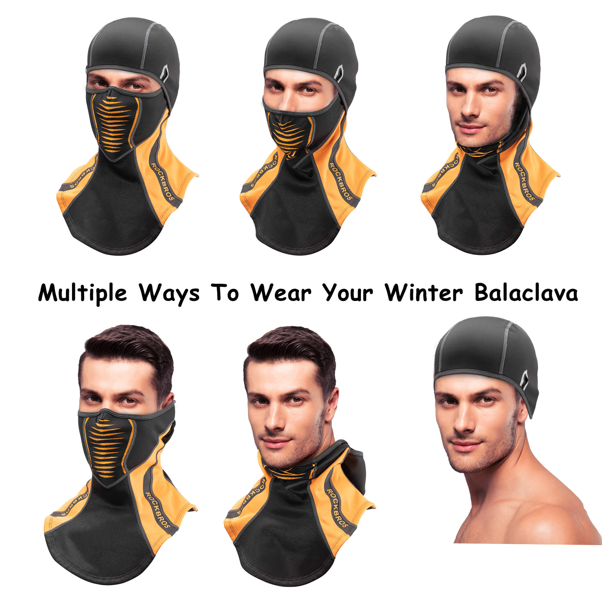 ROCKBROS Windproof Winter Balaclava | Warm Full Face Cover & Neck Color Orange Black