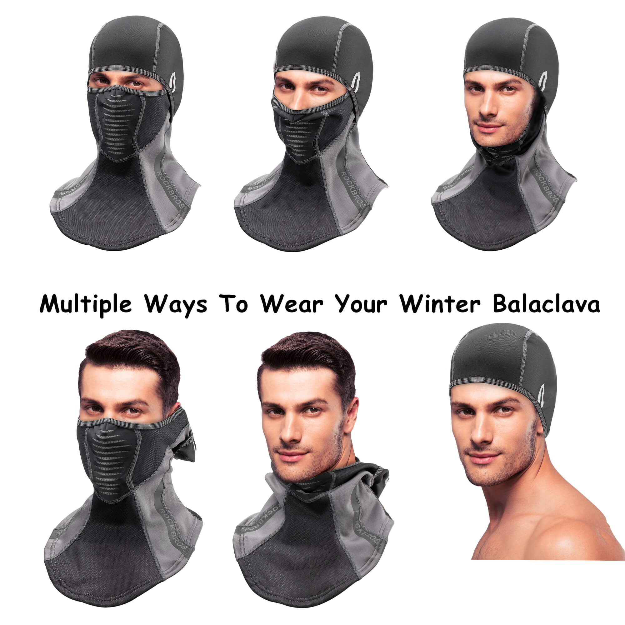 ROCKBROS Windproof Winter Balaclava | Warm Full Face Cover & Neck Color Gray Black