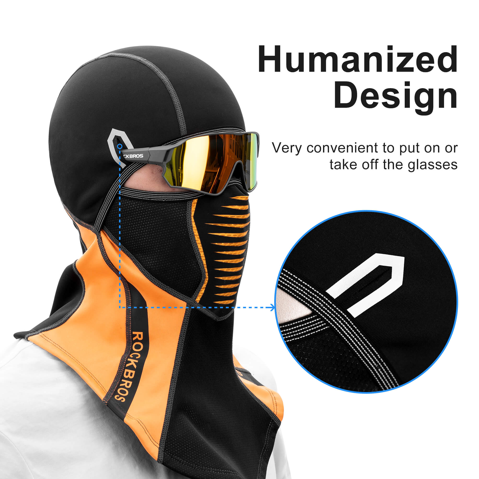 ROCKBROS Windproof Winter Balaclava | Warm Full Face Cover & Neck Color Orange Black
