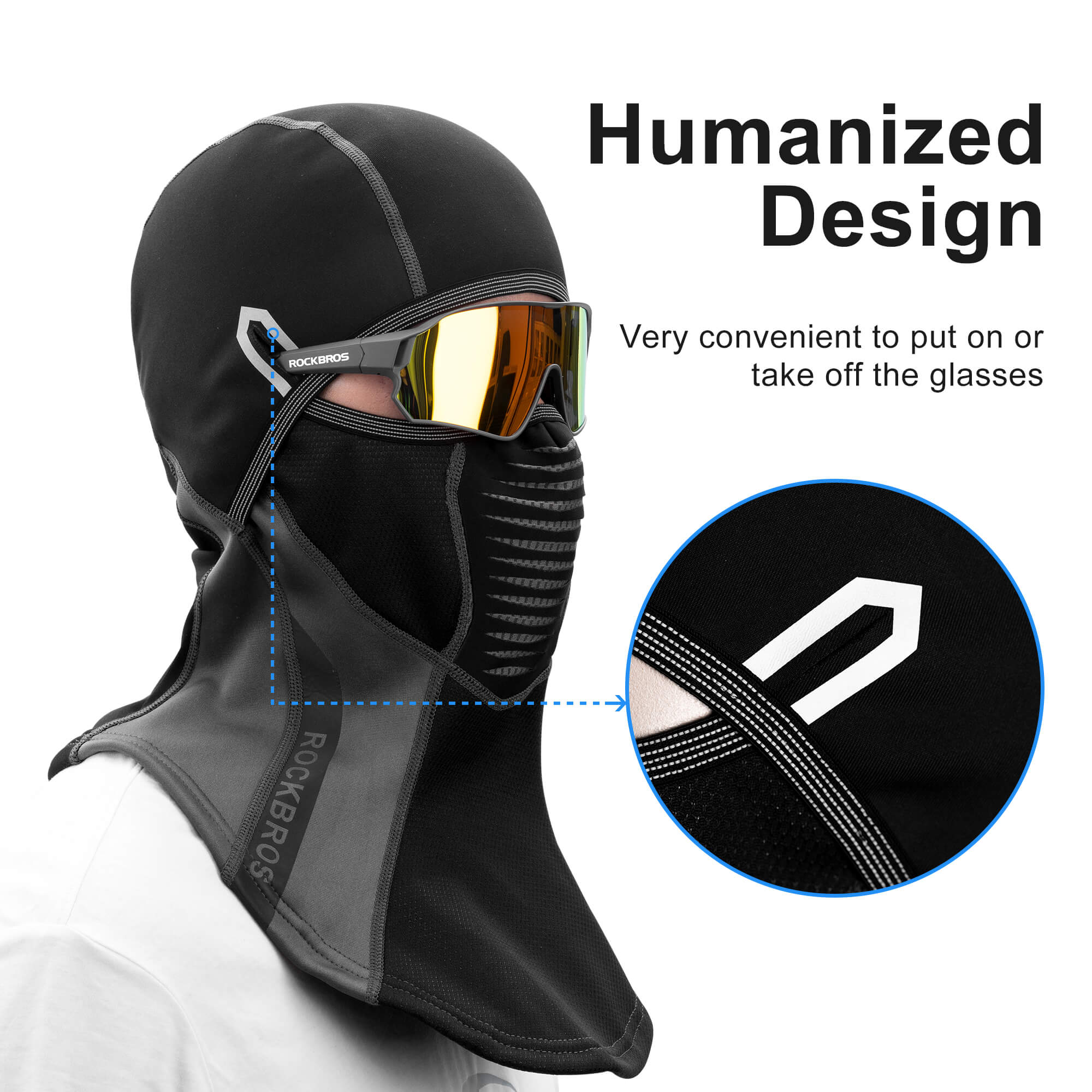 ROCKBROS Windproof Winter Balaclava | Warm Full Face Cover & Neck Color Gray Black