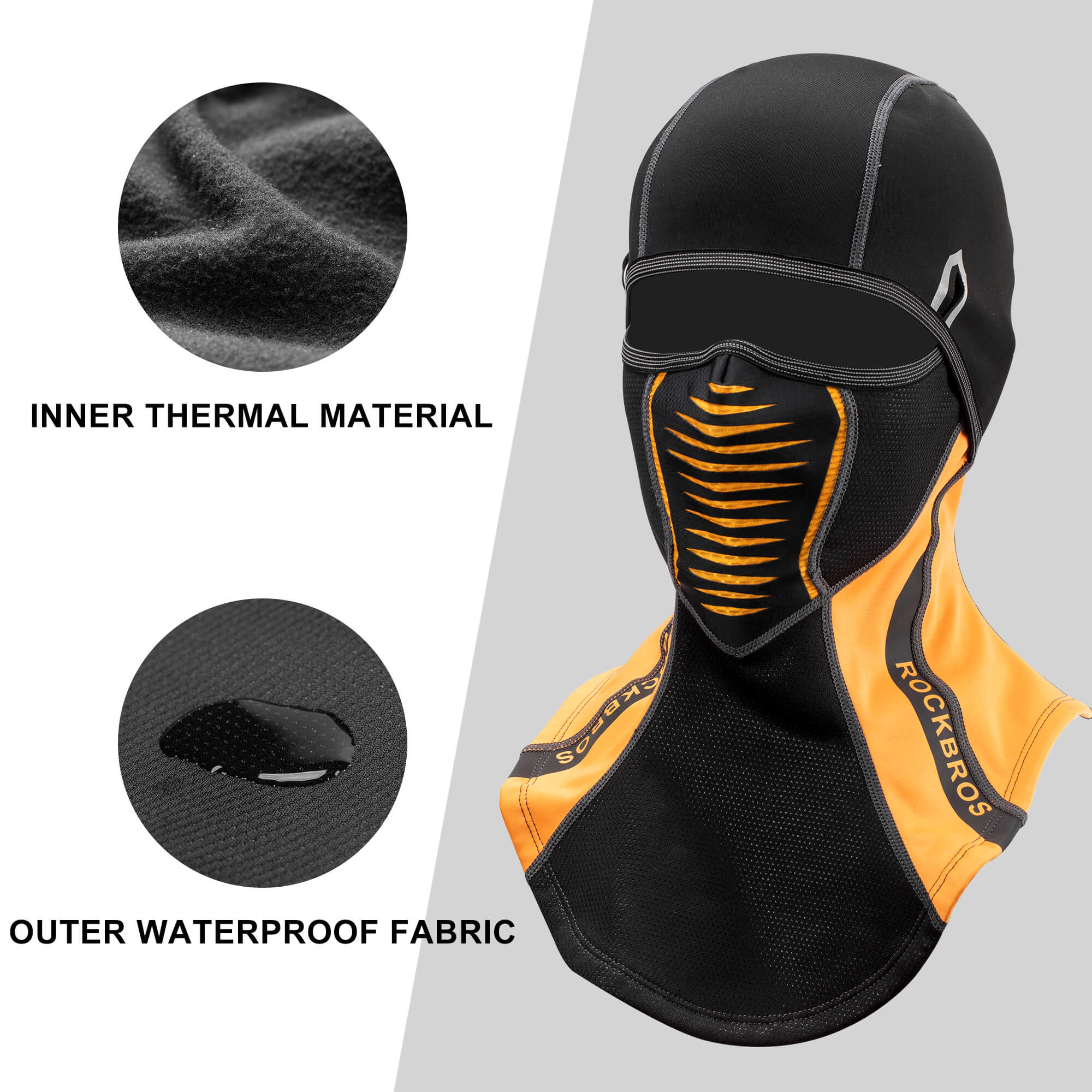 ROCKBROS Windproof Winter Balaclava | Warm Full Face Cover & Neck Color Orange Black