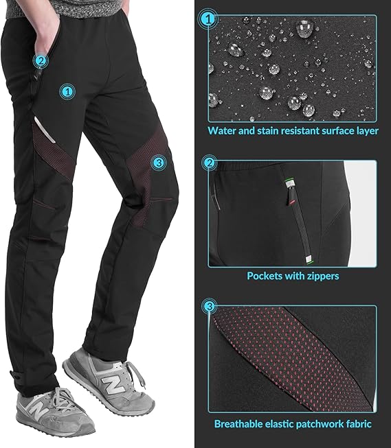 ROCKBROS Windproof Winter Fleece Cycling Trousers  Waterproof Joggers with Zip Pockets