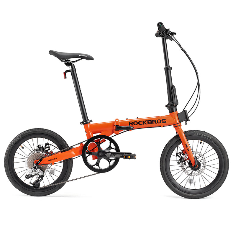 ROCKBROS ACS 16 Inch Folding Bike 9 Speed 11-32T Cassette Disc Brake_Color Orange