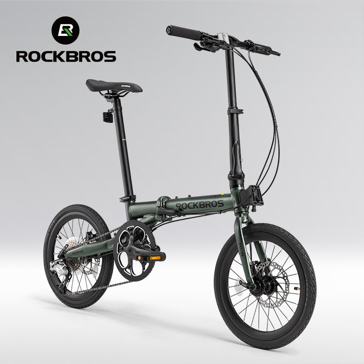 ROCKBROS ACS 16 Inch Folding Bike 9 Speed 11-32T Cassette Disc Brake_Color Green