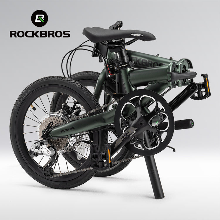 ROCKBROS ACS 16 Inch Folding Bike 9 Speed 11-32T Cassette Disc Brake_Color Green