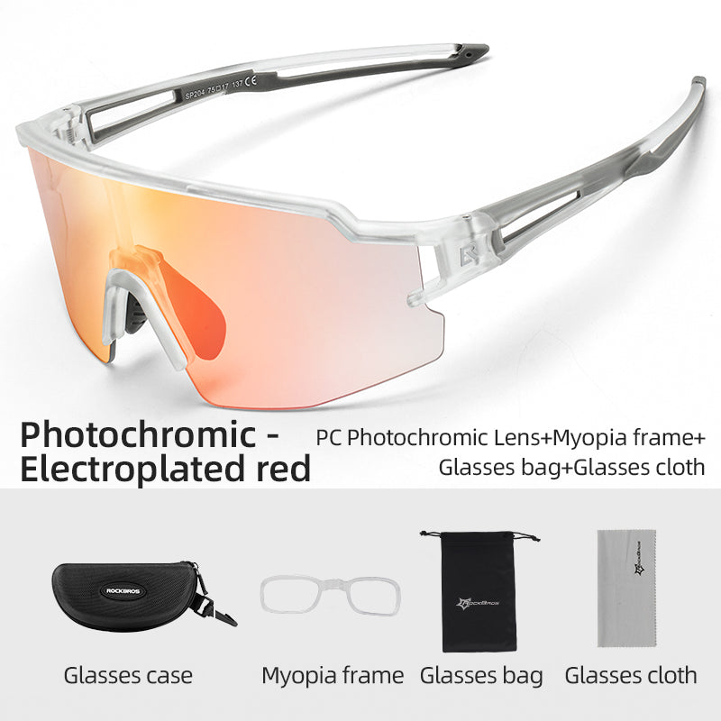 ROCKBROS Bicycle Polarized Cycling Sunglasses UV400 Golf Fishing Hiking Sports Glasses#Color_Phorochromic-Electroplated Red