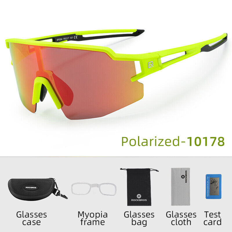 ROCKBROS Bicycle Polarized Cycling Sunglasses UV400 Golf Fishing Hiking Sports Glasses#Color_fluorescent yellow/Polarized Yellow