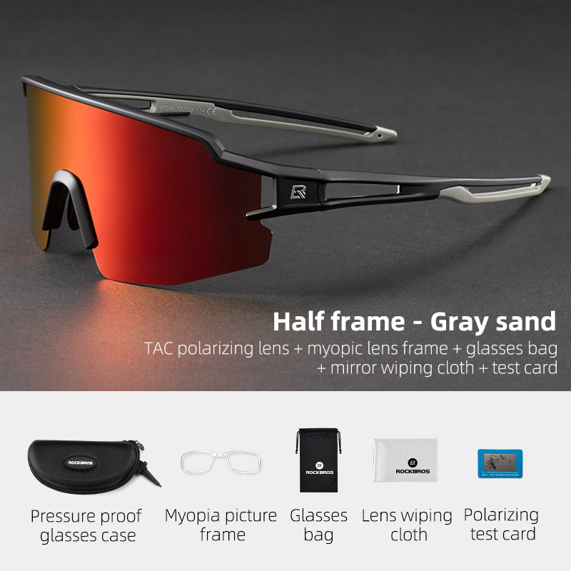 ROCKBROS Bicycle Polarized Cycling Sunglasses UV400 Golf Fishing Hiking Sports Glasses#Color_gray sand Polarized Red