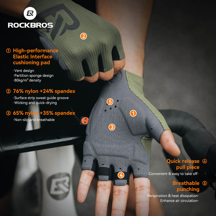 ROCKBROS Gel-Padded Half-Finger Cycling Gloves with Elastic Interface
