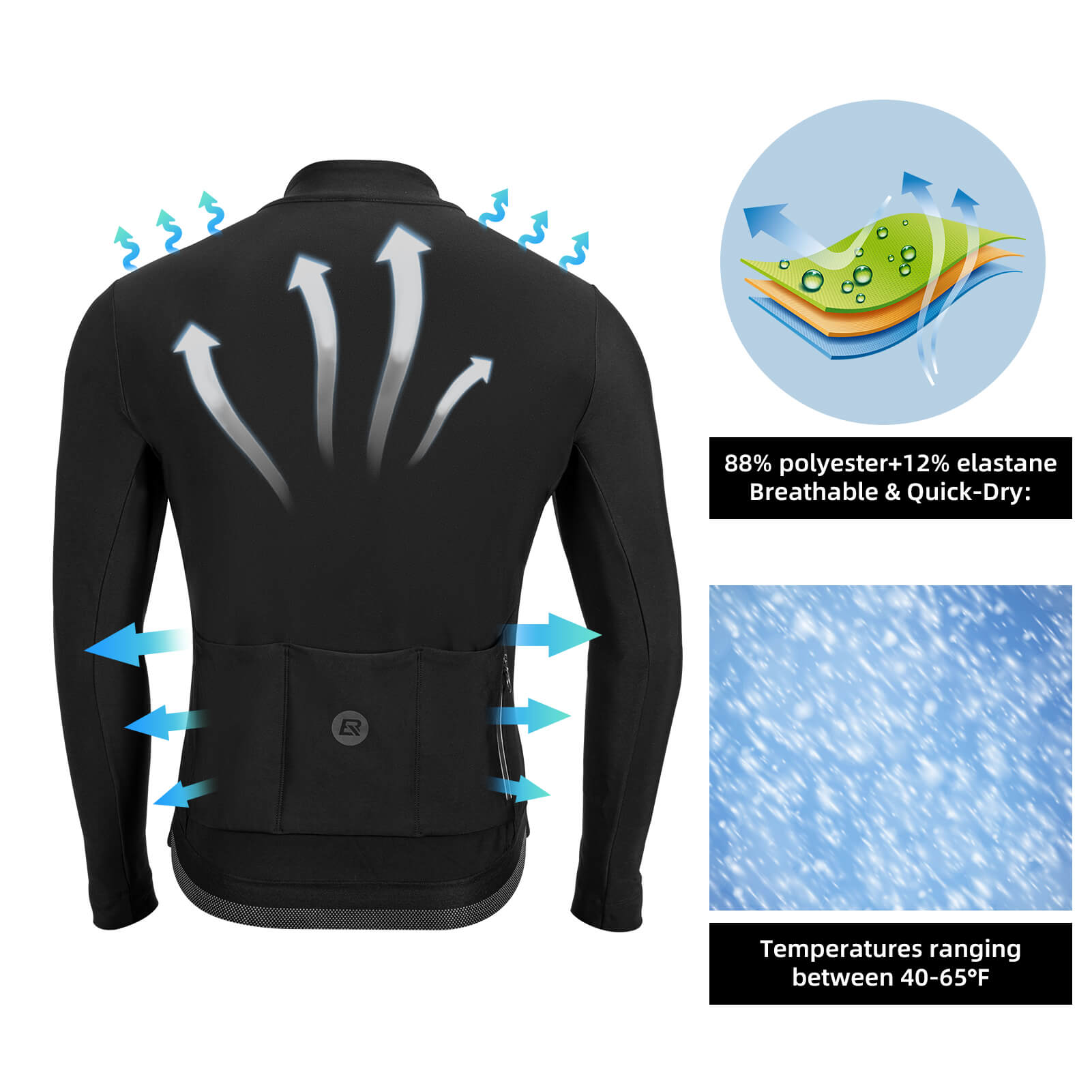 ROCKBROS Long Sleeve Cycling Jersey for Autumn/Winter with Full Zipper and Rear Pockets
