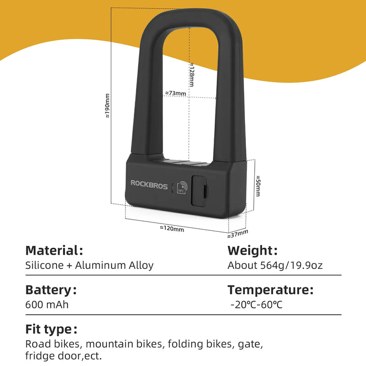ROCKBROS NFC Smart U Lock – Heavy Duty Anti-Theft Bike Lock