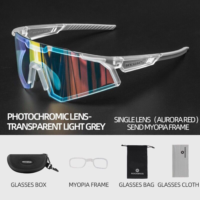 ROCKBROS Photochromic Goggle Cycling Sunglasses Sport Road Mountain Bike Glasses#Style_White Photochromic