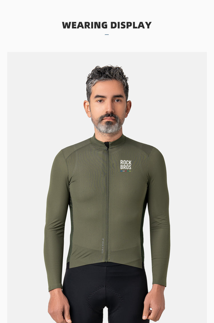 ROCKBROS ROAD TO SKY Men's Long-Sleeve Cycling Jersey Color Green