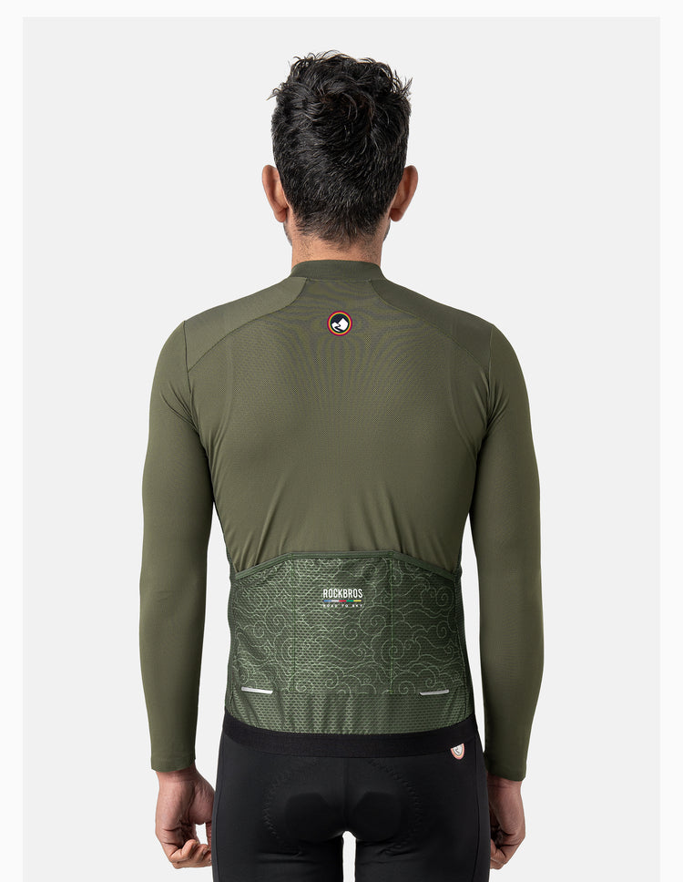 ROCKBROS ROAD TO SKY Men's Long-Sleeve Cycling Jersey Color Green