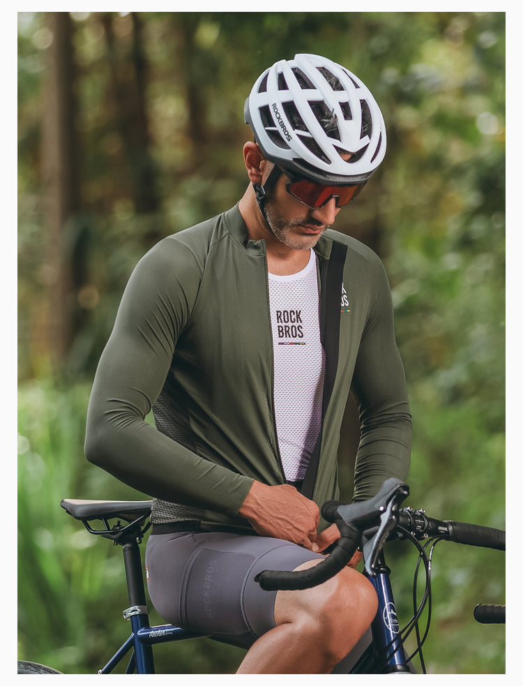 ROCKBROS ROAD TO SKY Men's Long-Sleeve Cycling Jersey Color Green