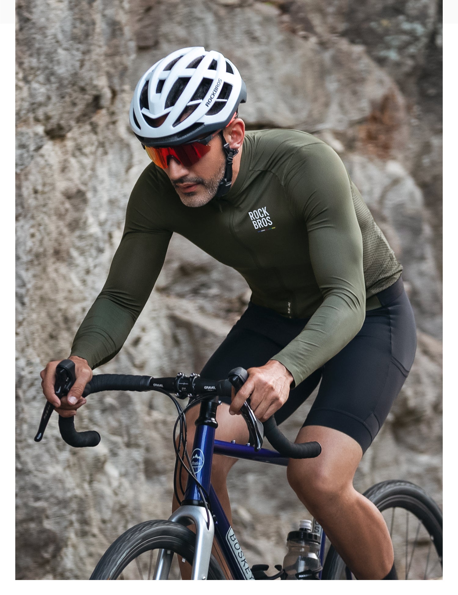 ROCKBROS ROAD TO SKY Men's Long-Sleeve Cycling Jersey Color Green