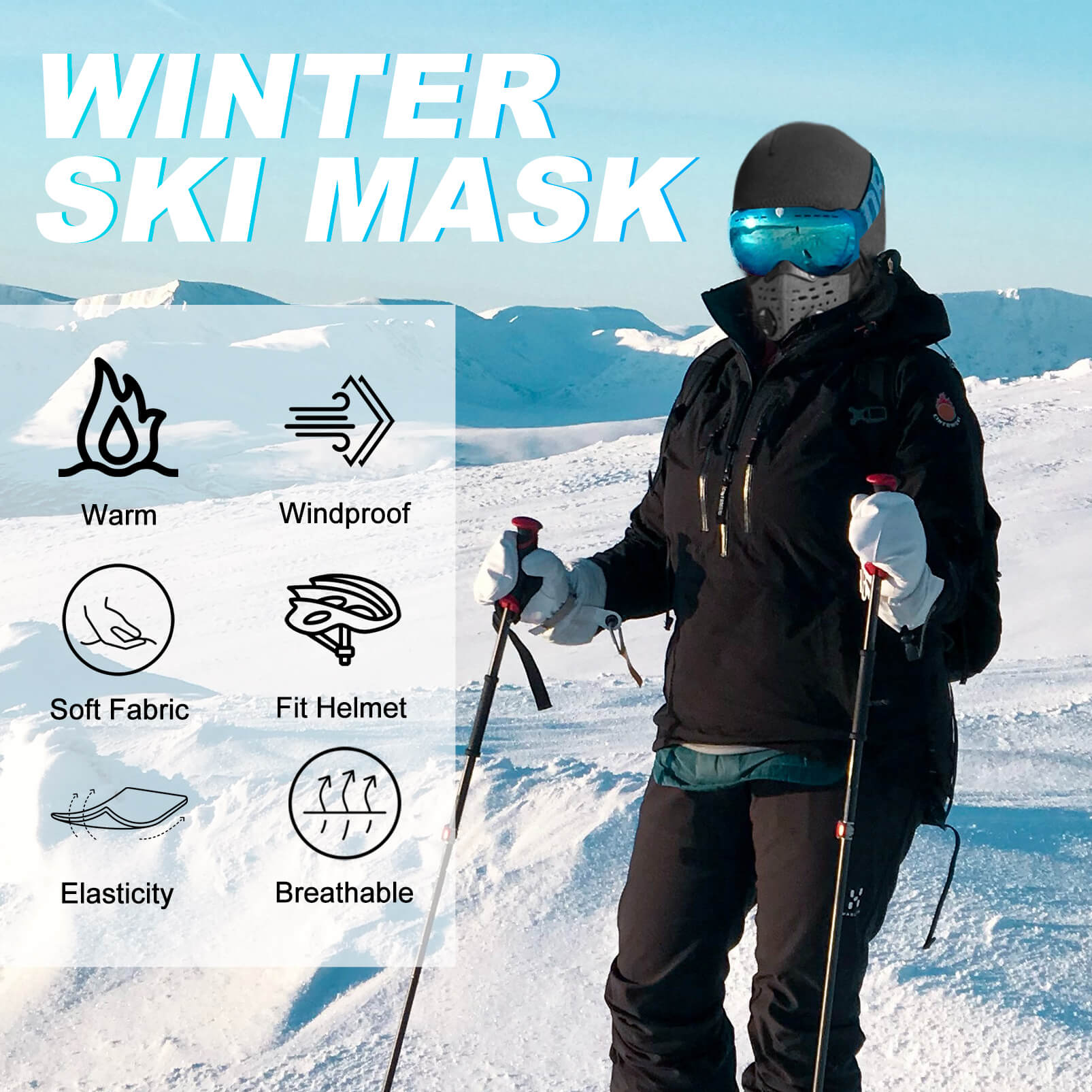 ROCKBROS Ski Mask Balaclava Winter Mask for Men Balaclava Cold Weather Thermal