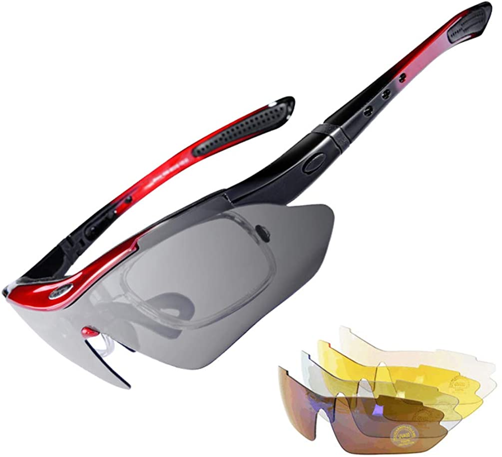 ROCKBROS Slim Polarised Sports Sunglasses With 4 Interchangeable Lens Cycling Glasses UV400#Color_Red