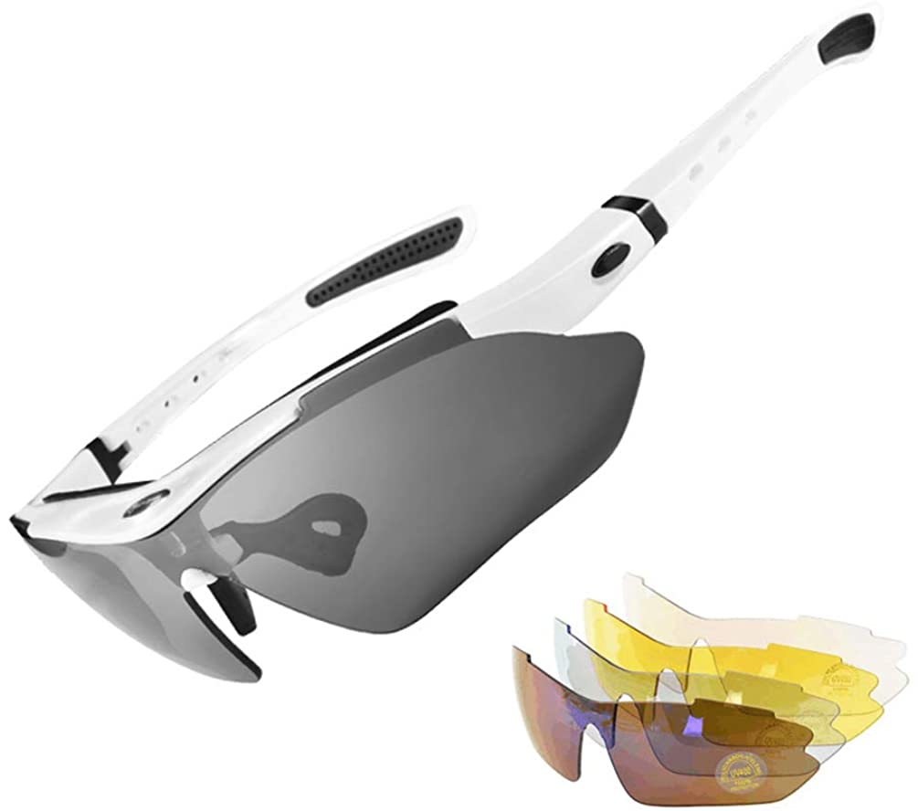 ROCKBROS Slim Polarised Sports Sunglasses With 4 Interchangeable Lens Cycling Glasses UV400#Color_White
