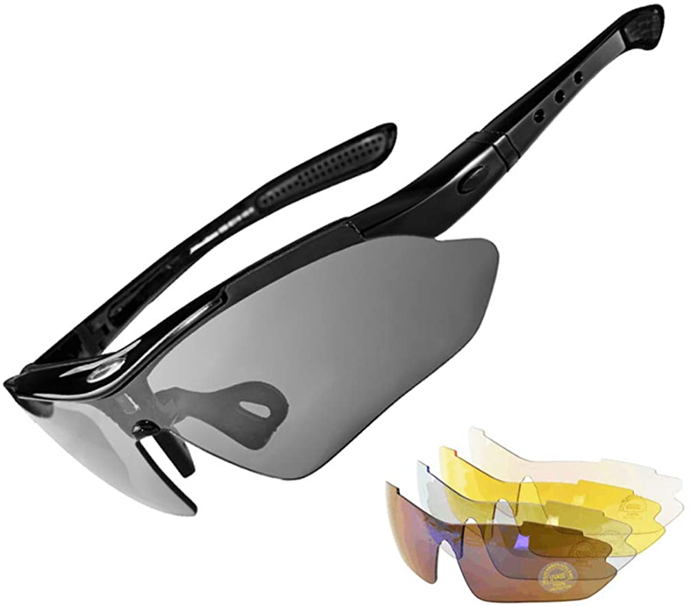 ROCKBROS Slim Polarised Sports Sunglasses With 4 Interchangeable Lens Cycling Glasses UV400#Color_Black