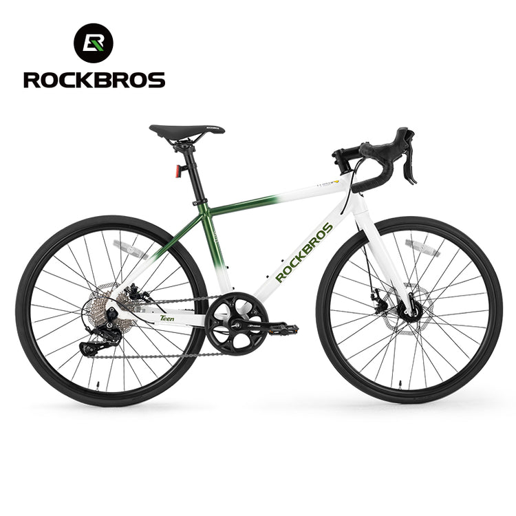 ROCKBROS TEEN-W22H Road Bike For Kids Teens Shimano 10 Speed Curved Handlebar Aluminum Alloy_Color_White Green Gradient