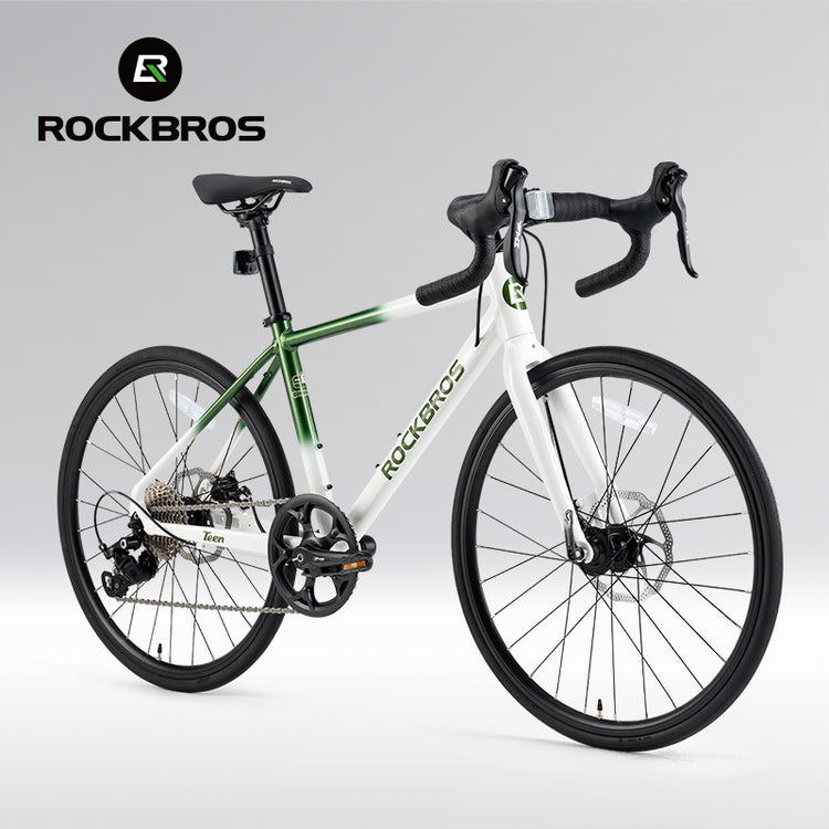 ROCKBROS TEEN-W22H Road Bike For Kids Teens Shimano 10 Speed Curved Handlebar Aluminum Alloy_Color_White Green Gradient