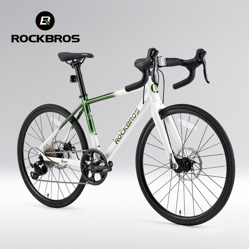ROCKBROS TEEN-W22H Road Bike For Kids Teens Shimano 10 Speed Curved Handlebar Aluminum Alloy_Color_White Green Gradient