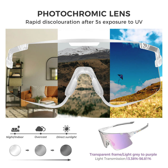 Road to Sky Photochromatic Cycling Sunglasses - BOUNDLESS, offering advanced photochromic lenses, windproof and sandproof protection, and dynamic light adaptation for an enhanced cycling experience