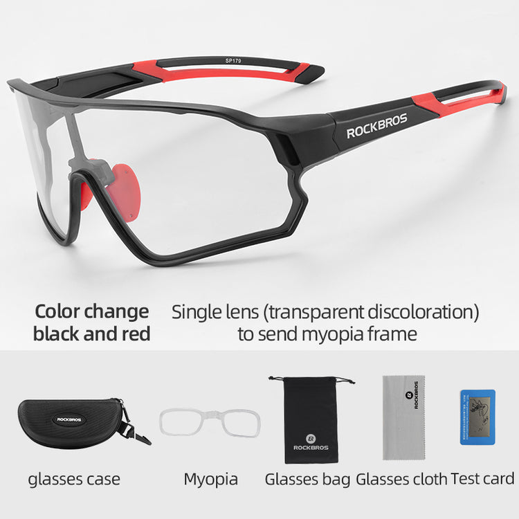 Rockbros Photochromic Full Frame Cycling Sunglasses#Color_Black Red