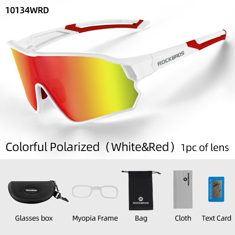 Rockbros Polarised Full Lens Sunglasses Cycling Bicycle Glasses#Color_White Red