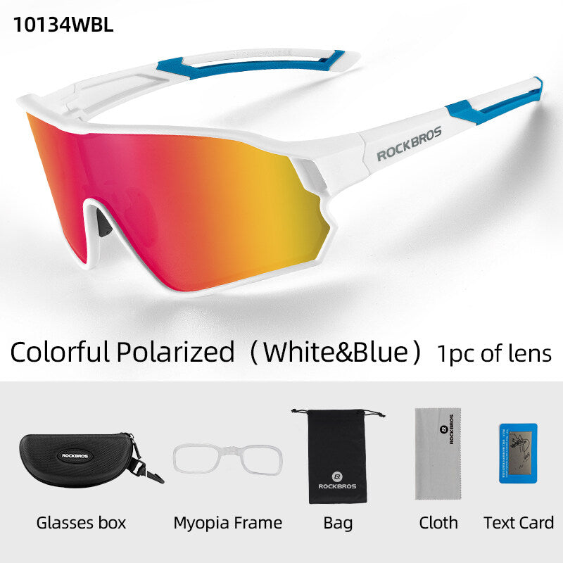 Rockbros Polarised Full Lens Sunglasses Cycling Bicycle Glasses#Color_White Blue