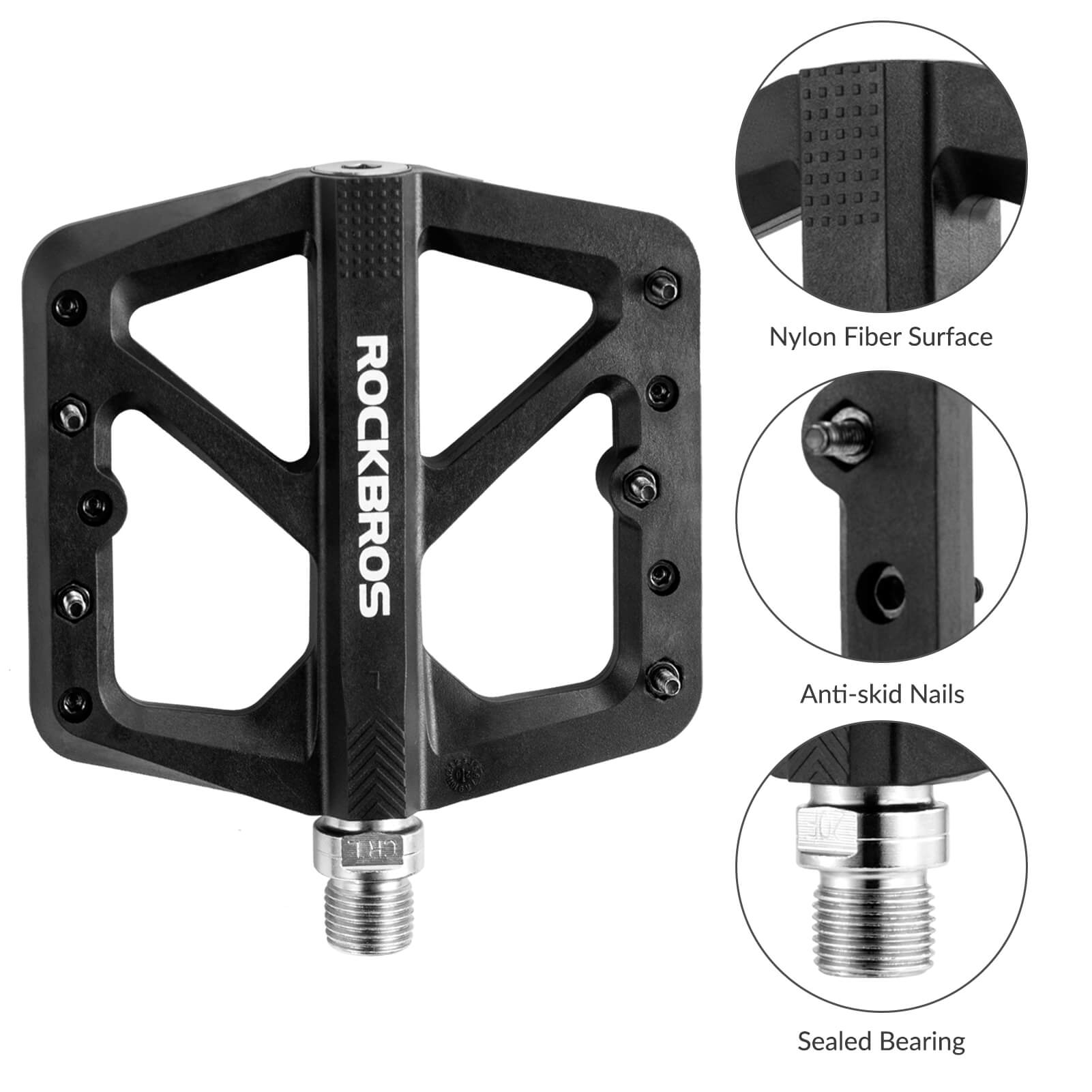 Wide platform composite pedals for comfortable long rides.
#color_black