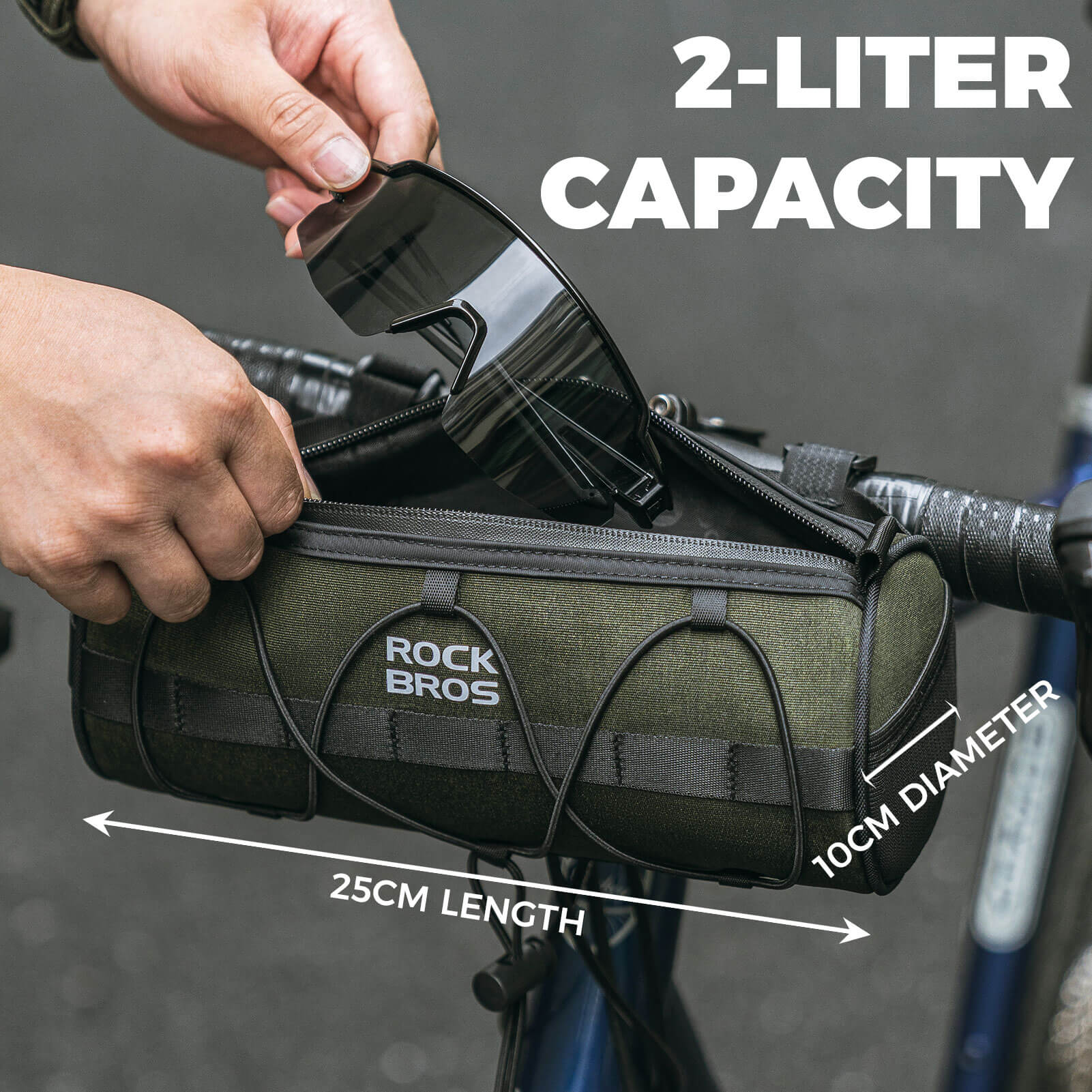 ROCKBROS cycling handlebar roll bag with safety reflective logo and 2L capacity