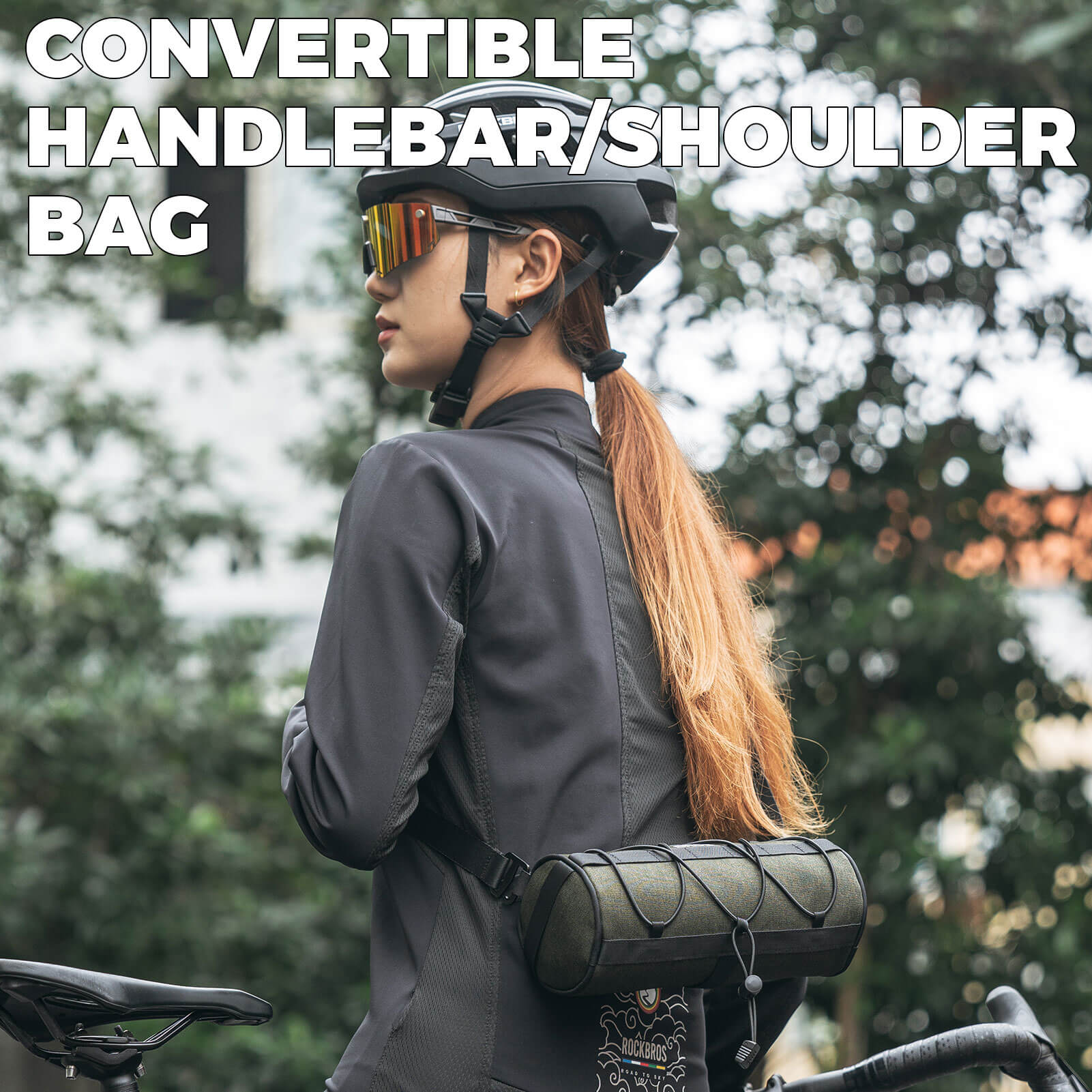 ROCKBROS cycling handlebar roll bag with safety reflective logo and 2L capacity