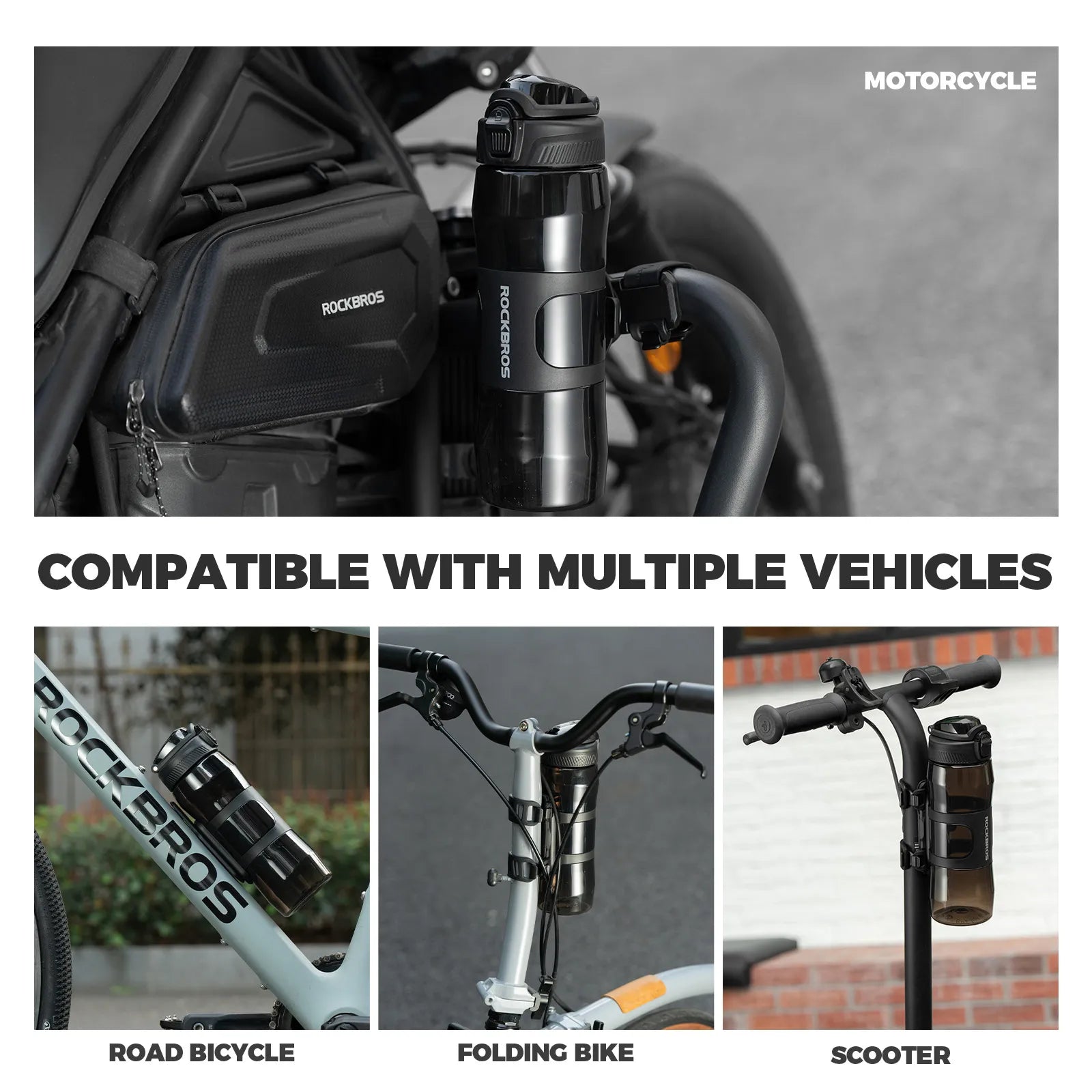 Insulated cycling water bottle with magnetic quick-release attachment.