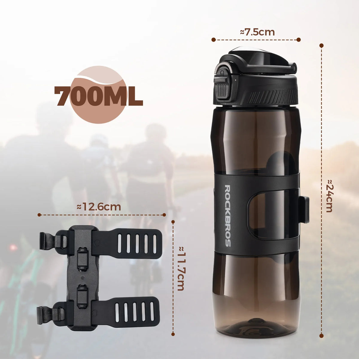 Insulated cycling water bottle with magnetic quick-release attachment.