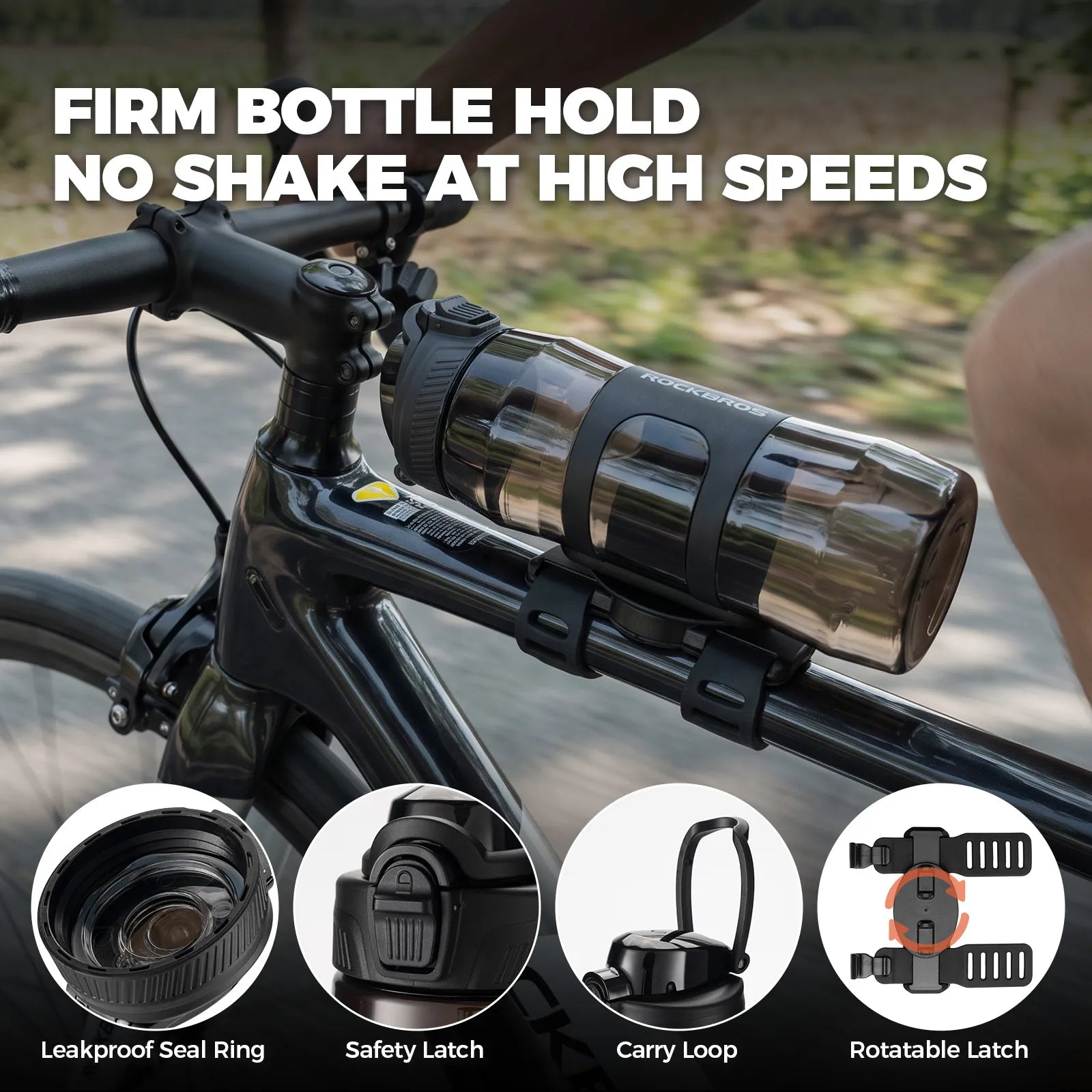 Insulated cycling water bottle with magnetic quick-release attachment.