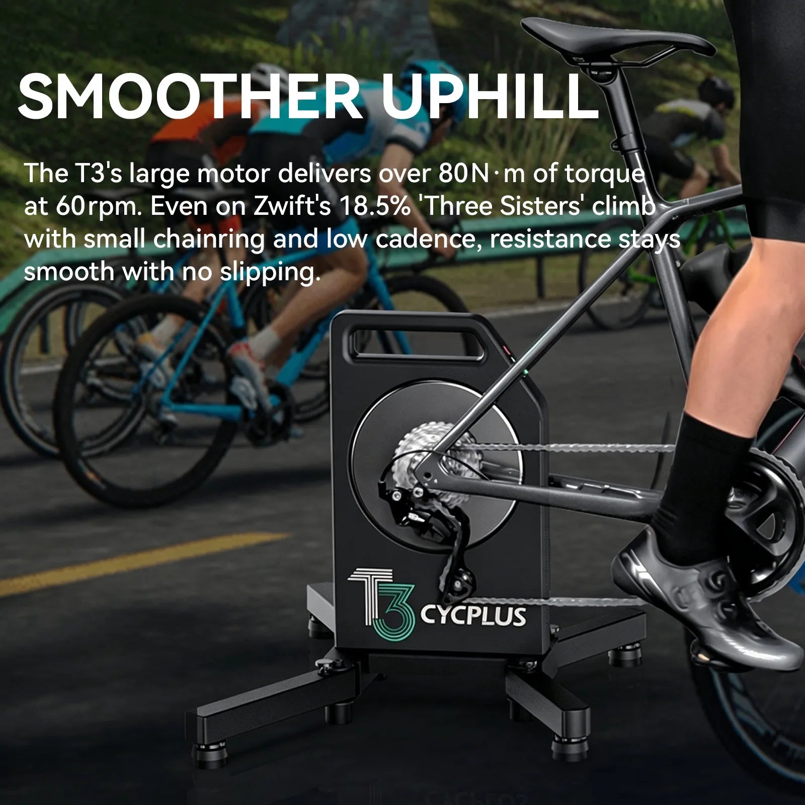 CYCPLUS T3 Smart Direct Drive Bike Trainer with pre-installed cassette, front view on a white background.
