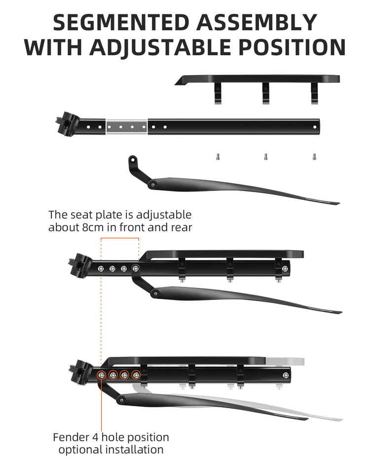 Rear Bike Cargo Rack with Fender Adjustable Fits 26"-29" Bikes