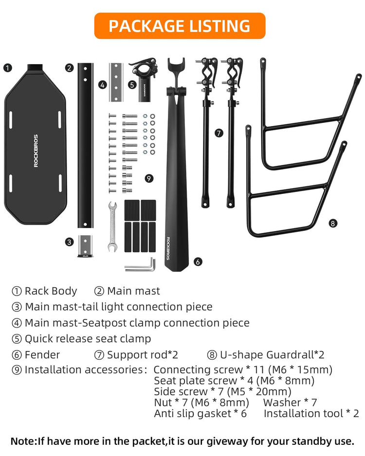 Rear Bike Cargo Rack with Fender Adjustable Fits 26"-29" Bikes