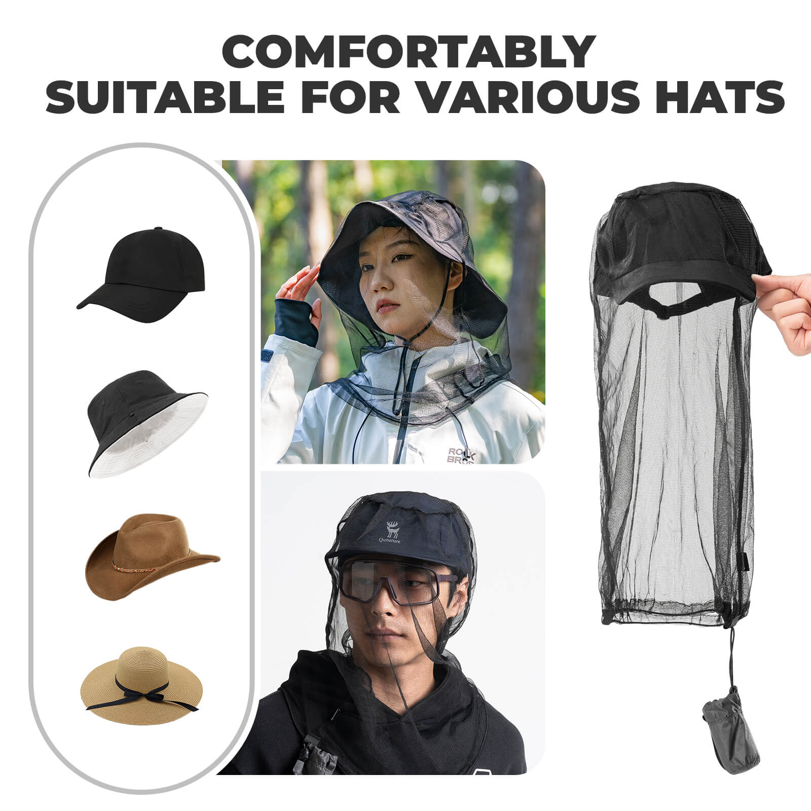 Ultra-fine mosquito head net mesh for face and neck protection, breathable grey bug netting for outdoors.