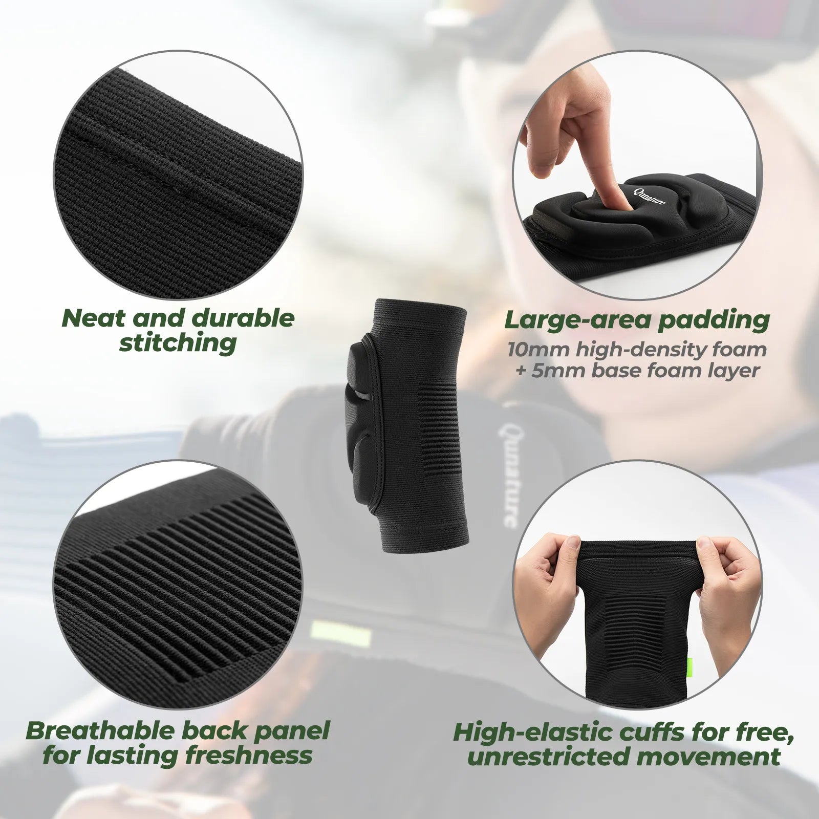 qunature unisex anti-impact ski elbow guards in black showing front view