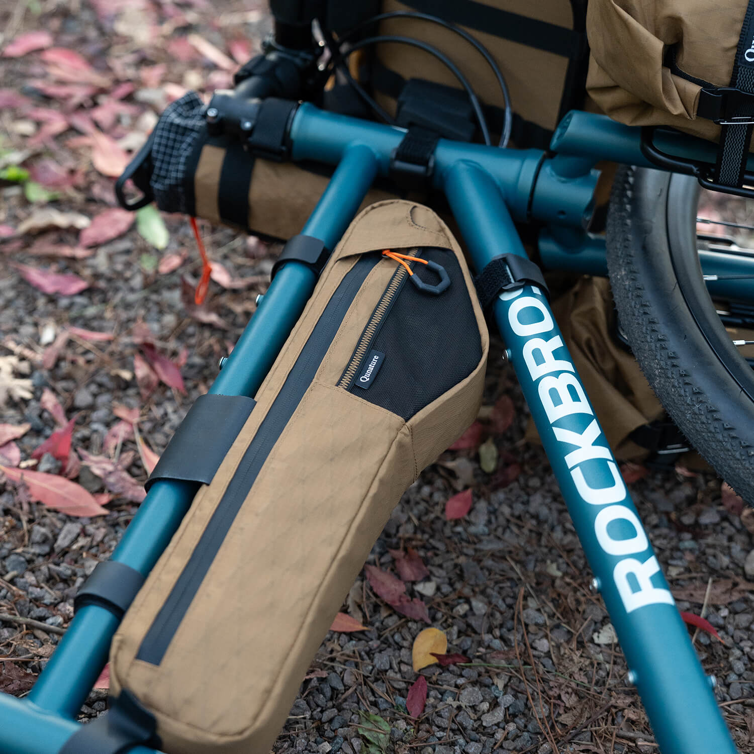 Qunature Bikepacking Frame Bag full view, slim and stable design.