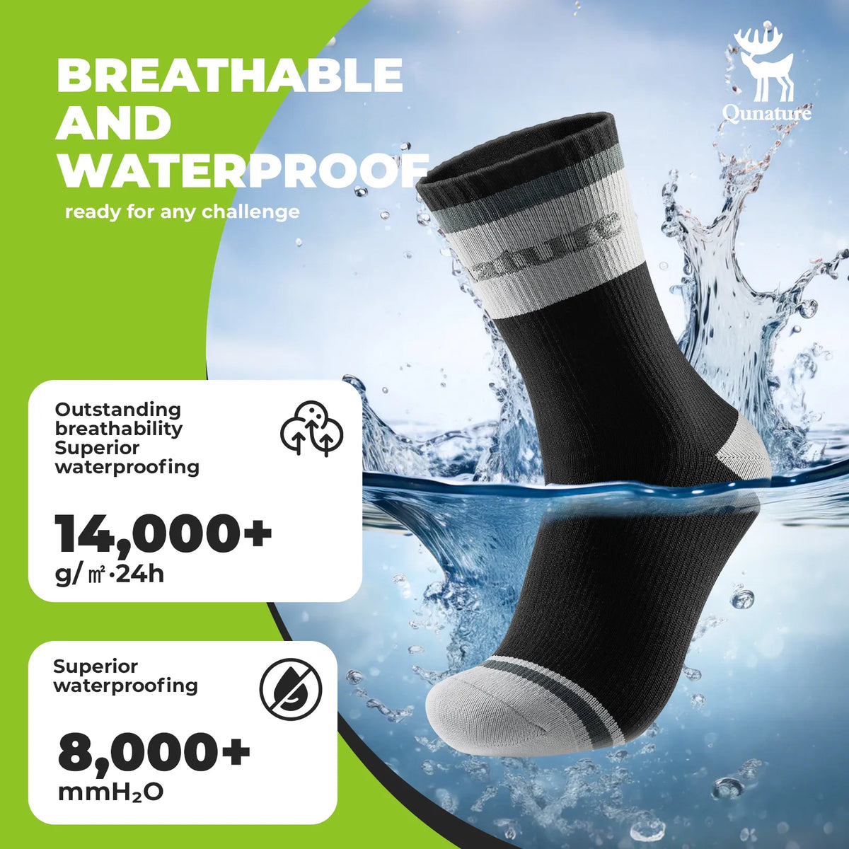 Qunature khaki four-season waterproof outdoor socks.
#colour_black