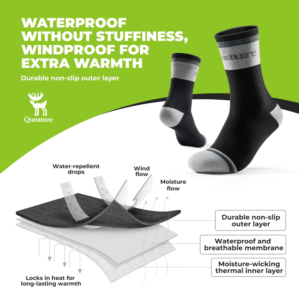 Qunature khaki four-season waterproof outdoor socks.
#colour_black