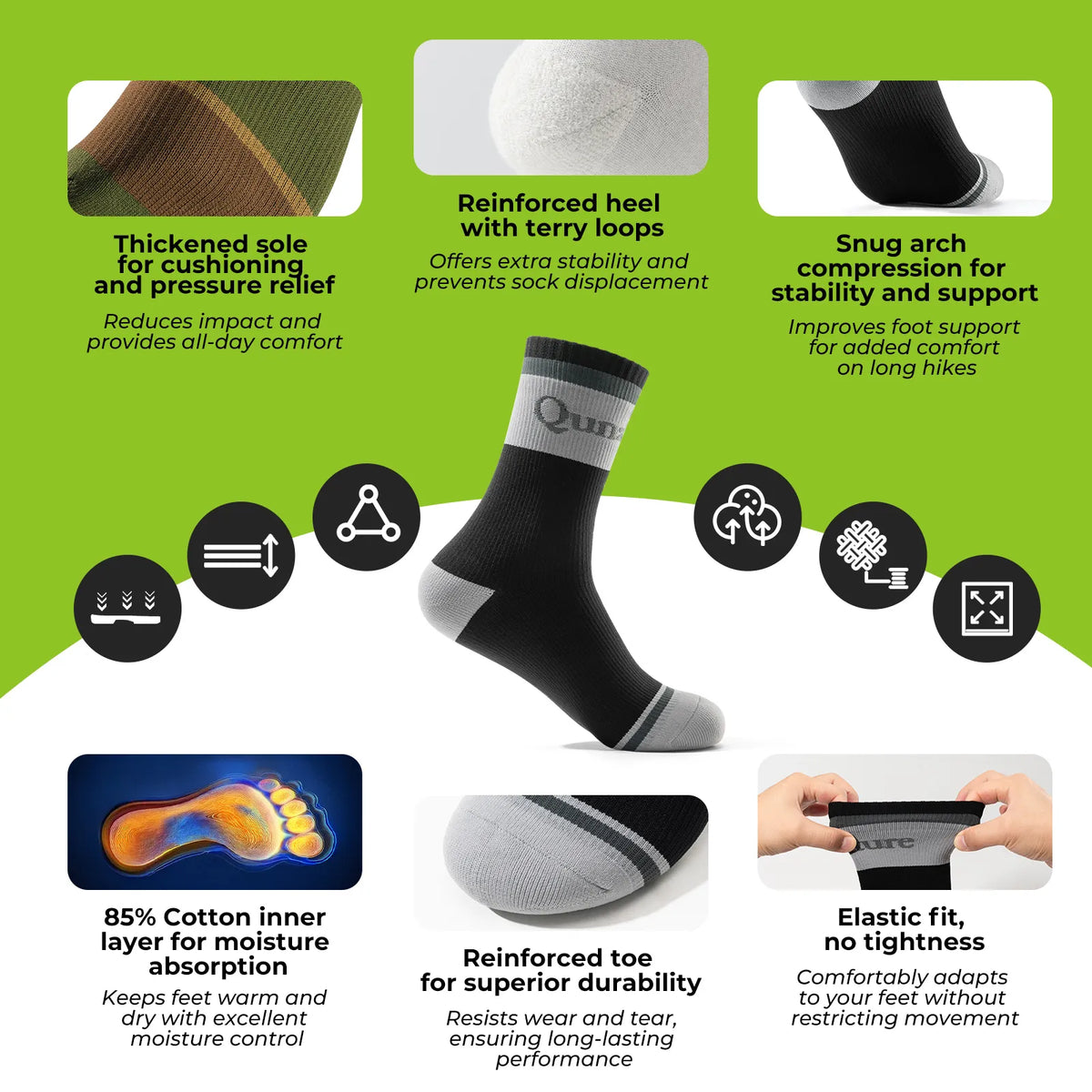 Qunature khaki four-season waterproof outdoor socks.
#colour_black