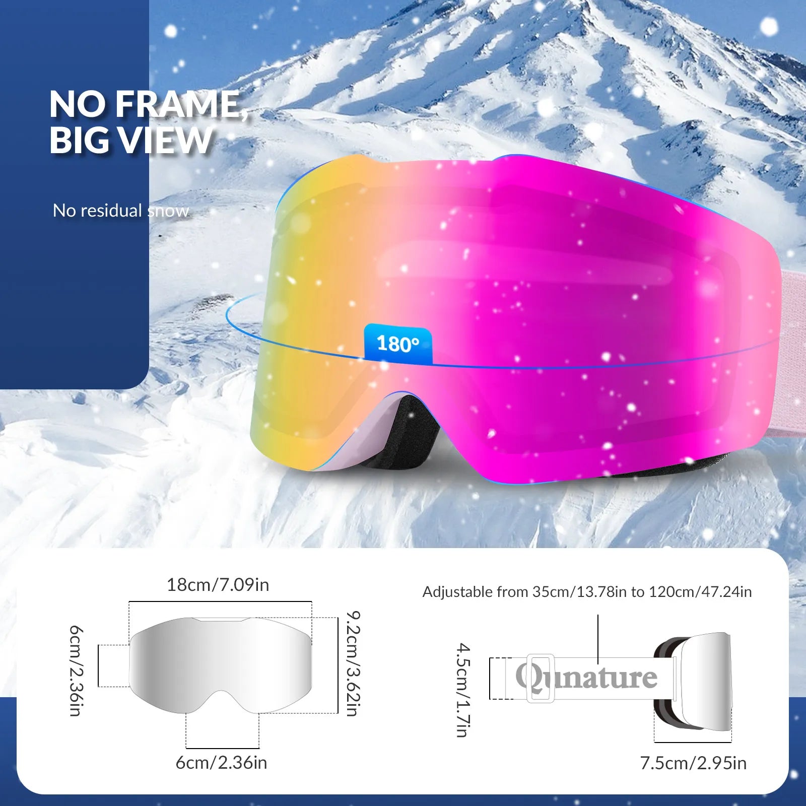 QUNATURE frameless anti-fog ski goggles for adult skiing and snowboarding.
#color_pink