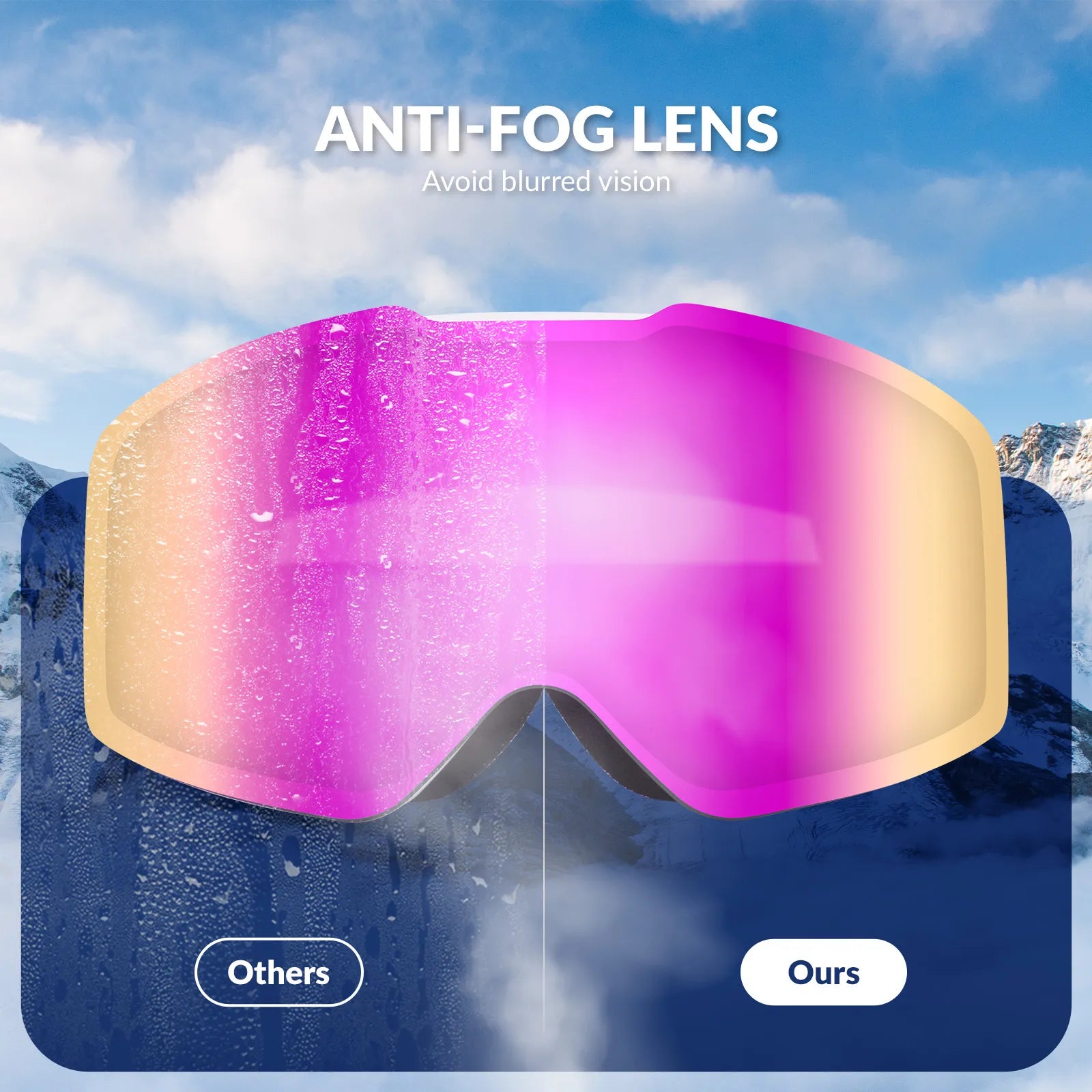 QUNATURE frameless anti-fog ski goggles for adult skiing and snowboarding.
#color_pink