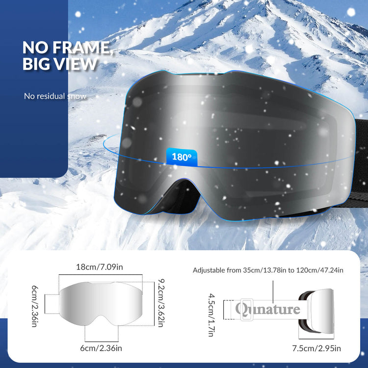 QUNATURE frameless anti-fog ski goggles for adult skiing and snowboarding