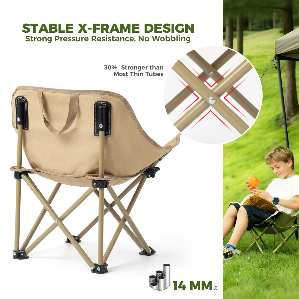 Qunature kids folding camping chair dimensions and packed carry bag size.
#colour_green